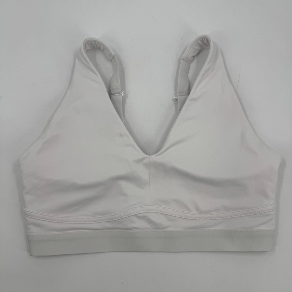 Fabletics White V-Neck Medium Support Sports Bra